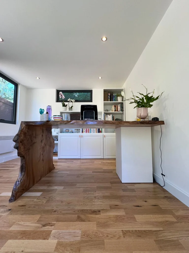 Bar area with timber counter inside a garden room