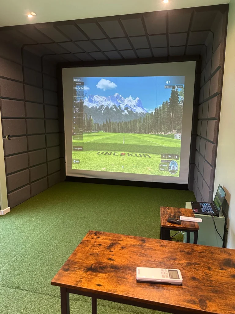 Interior of a purpose-built home golf simulator room